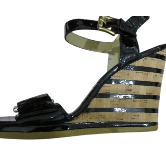 Michael Kors Embellished Buckled Black Italian Leather Wedge sandals heels - Picture 8 of 9